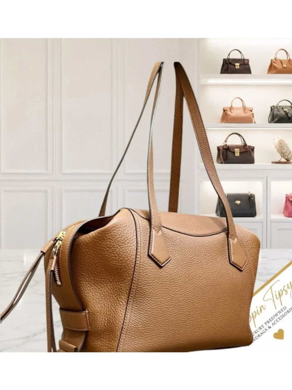 AUTHENTIC TORY BURCH CAMEL BROWN PERRY SATCHEL HANDBAG